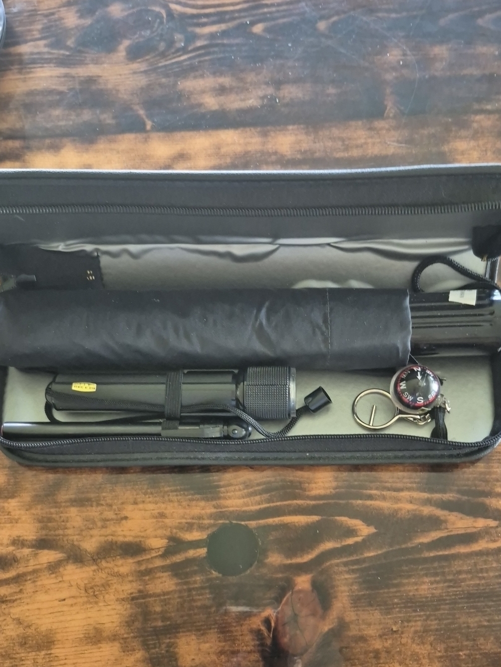 Black Compact Umbrella with Keychain Compass